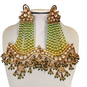 Indian Kundan Party Earrings, Length 8.5 inches, Microbeaded Pearls, Gold Plated
